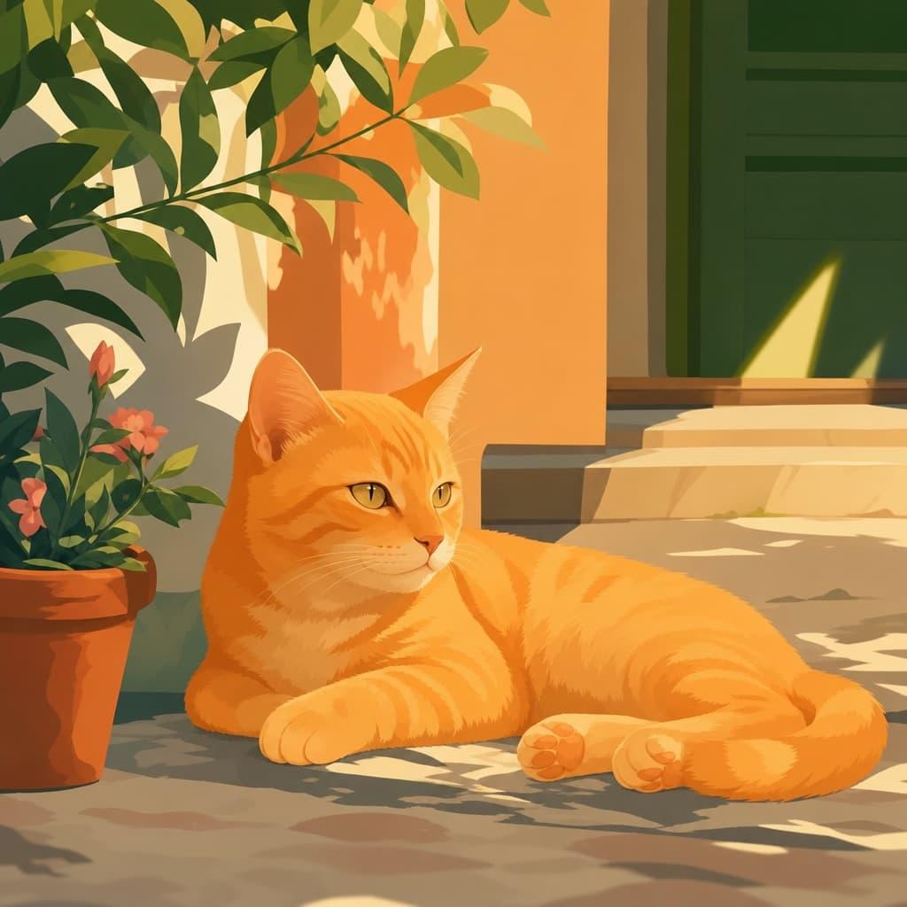 An orange cat resting in the sunlight